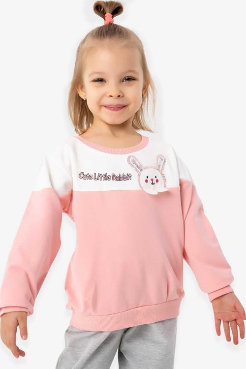 Kız Çocuk Sweatshirt Tavşan Nakışlı 1-4 Yaş, Somon
