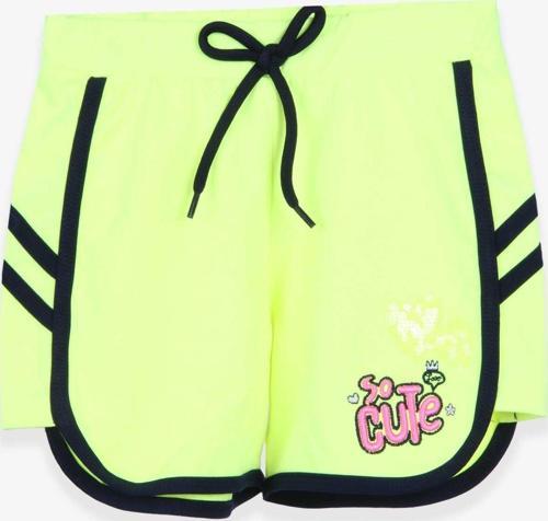 Kız Çocuk Şort Pullu Kalpli 3-7 Yaş, Neon Yeşil