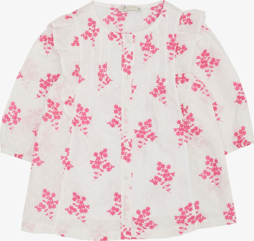 Kız Çocuk Gömlek Çiçek Desenli Kolları Lastikli 10-14 Yaş, Beyaz