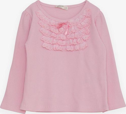 Kız Çocuk Uzun Kollu Bluz Güpürlü Fiyonklu 3-8 Yaş, Pembe