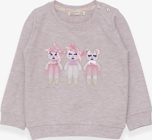 Kız Çocuk Sweatshirt Hayvancık Baskılı 1.5-5 Yaş, Bej Melanj