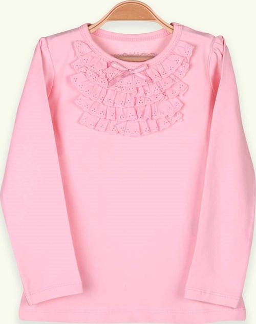 Kız Bebek Uzun Kollu Tişört Güpürlü Fiyonklu 6 Ay-8 Yaş, Pudra