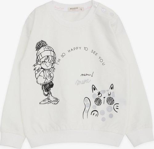 Kız Çocuk Sweatshirt Mutlu Kız Baskılı 1.5-5 Yaş, Ekru