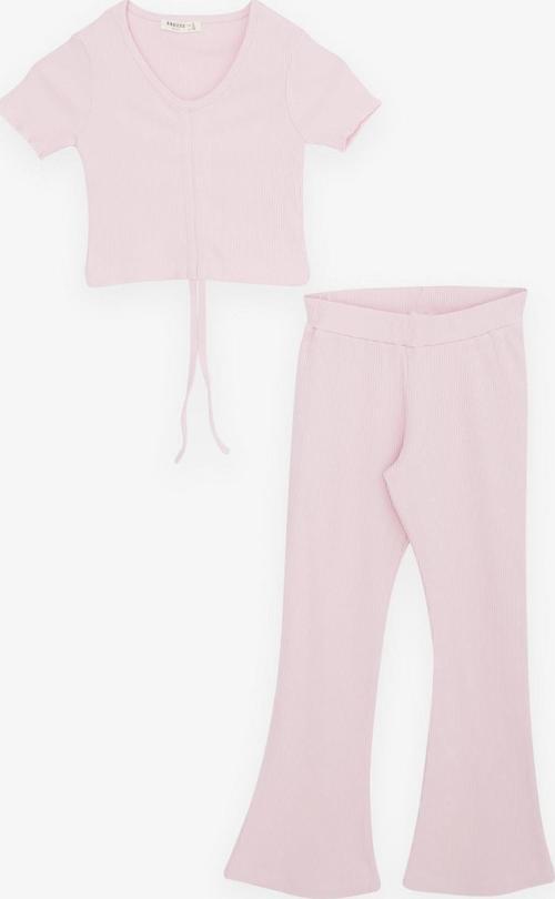 Kız Çocuk İspanyol Paça Taytlı Crop Takım 5-10 Yaş, Pembe