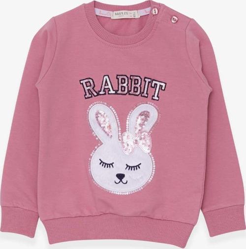 Kız Çocuk Sweatshirt Tavşancık Nakışlı Pullu 1.5-5 Yaş, Gülkurusu