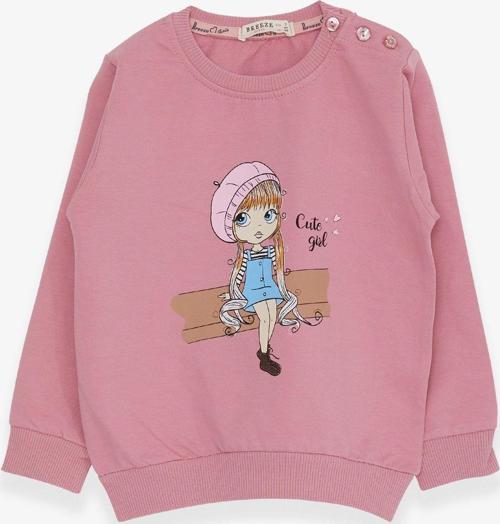 Kız Çocuk Sweatshirt Sevimli Kız Baskılı 1.5-5 Yaş, Gülkurusu