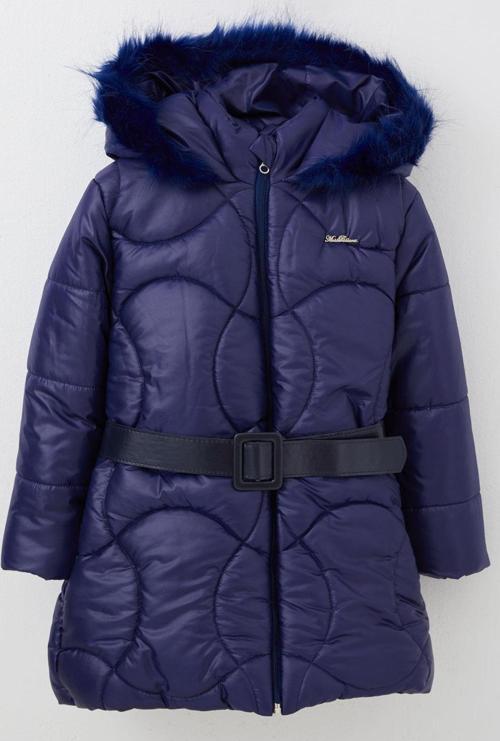 Kız Çocuk Mont Kemerli Şapkası Kürklü 7-10 Yaş, Mor