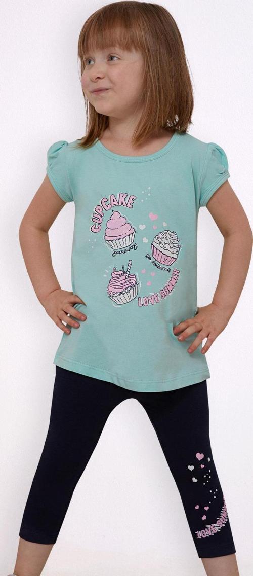 Kız Çocuk Kapri Taytlı Takım Yaz Temalı Cupcake Baskılı 1.5-5 Yaş, Su Yeşili