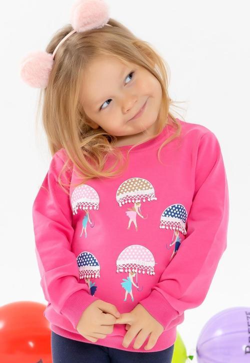 Kız Çocuk Sweatshirt Şemsiyeli Kız Baskılı 1.5-5 Yaş, Pembe