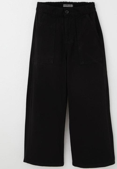Kız Çocuk Gabardin Pantolon Geniş Paça Beli Lastikli 5-9 Yaş, Siyah