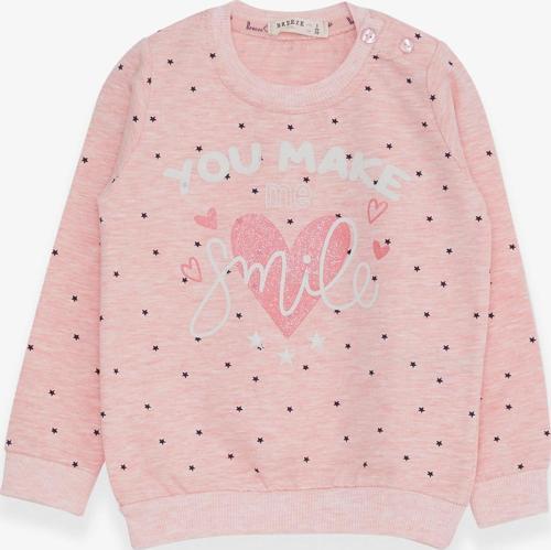 Kız Çocuk Sweatshirt Simli Kalp Baskılı 2-6 Yaş, Somon Melanj