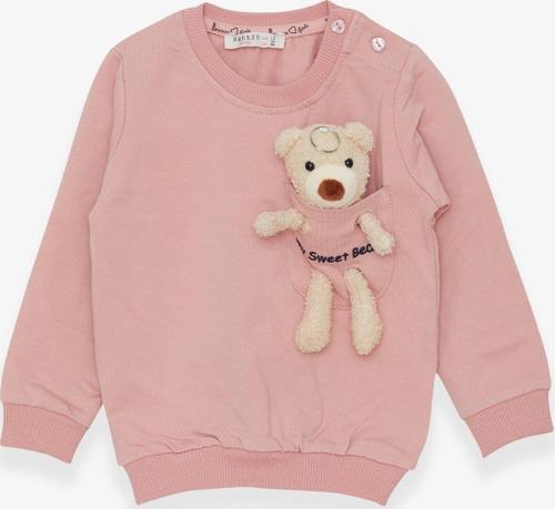 Kız Çocuk Sweatshirt Ayıcık Aksesuarlı 1.5-5 Yaş, Somon