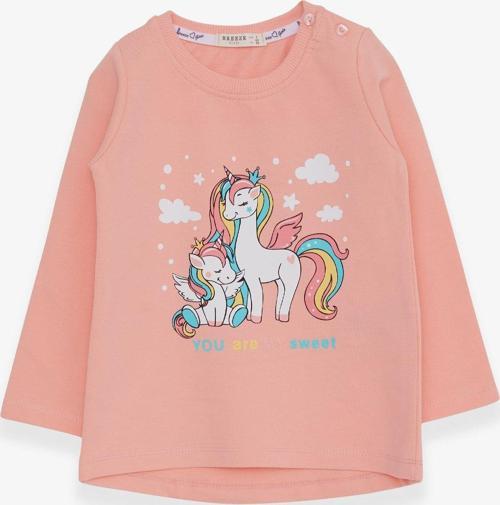 Kız Çocuk Sweatshirt Sevimli Unicorn Baskılı 1-4 Yaş, Somon