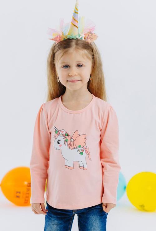 Kız Çocuk Uzun Kollu Tişört Unicorn Baskılı 1-4 Yaş, Somon