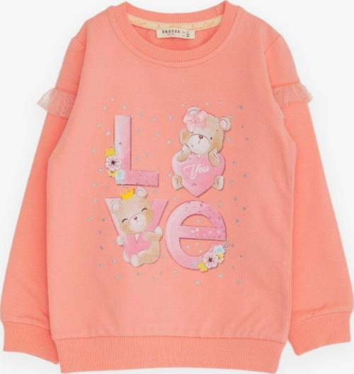 Kız Çocuk Sweatshirt Ayıcık Baskılı 1-4 Yaş, Somon