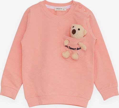 Kız Çocuk Sweatshirt Ayıcık Aksesuarlı 1.5-5 Yaş, Somon