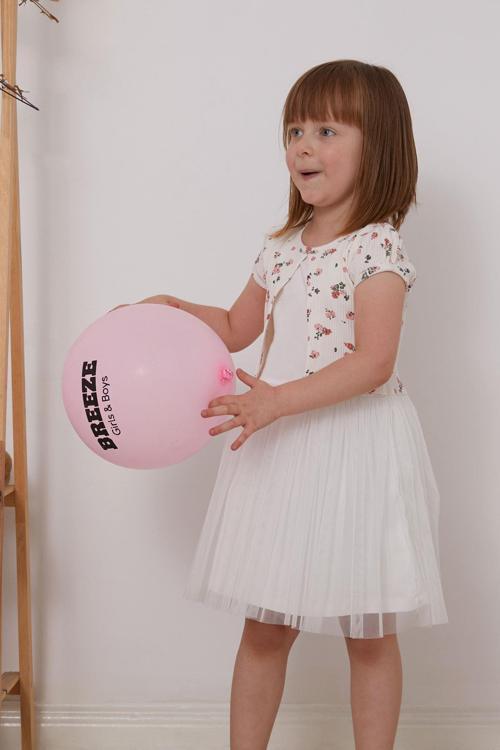 Kız Çocuk Elbise Çiçek Desenli Armalı 3-8 Yaş, Ekru