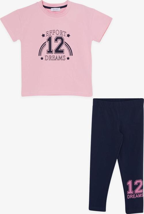 Macawı Kız Çocuk Taytlı Takım Rakam Baskılı 3-7 Yaş, Pembe