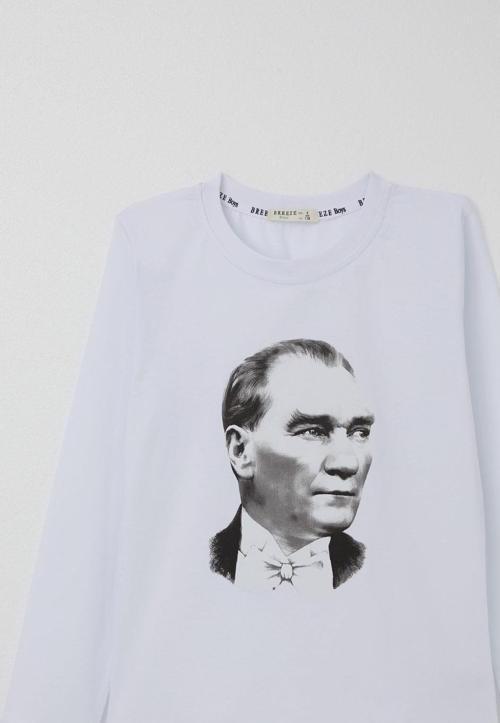 Erkek Çocuk Uzun Kollu Tişört Atatürk Baskılı 5-14 Yaş, Beyaz