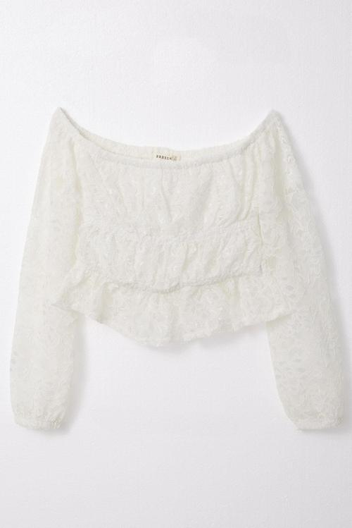 Kız Çocuk Uzun Kollu Dantelli Crop Bluz 9-14 Yaş, Ekru