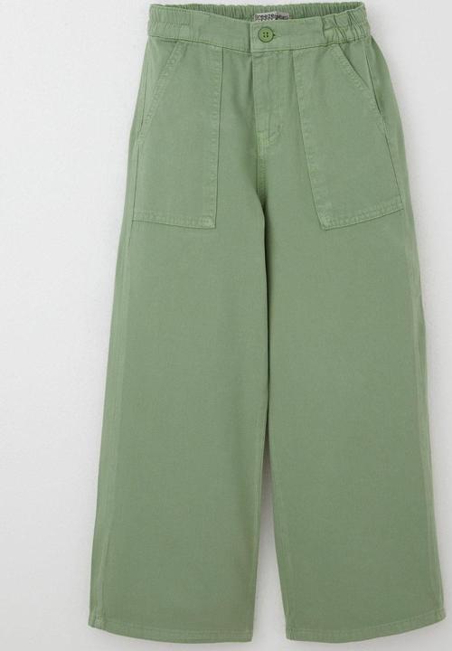 Kız Çocuk Gabardin Pantolon Geniş Paça Beli Lastikli 5-9 Yaş, Mint Yeşili
