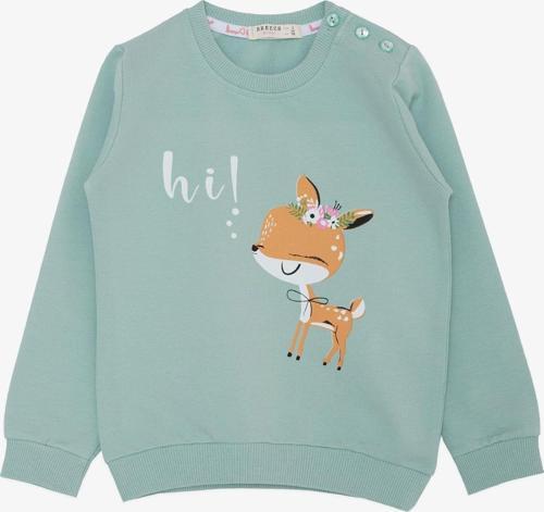 Kız Çocuk Sweatshirt Sevimli Ceylan Taçlı Ceylancık Baskılı 1.5-5 Yaş, Mint Yeşili