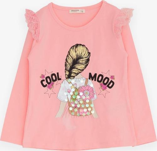 Kız Çocuk Uzun Kollu Tişört Omuzu Güpürlü 4-9 Yaş, Pembe