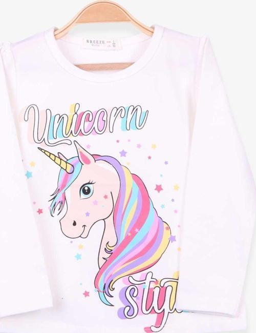Kız Çocuk Uzun Kollu Tişört Unicorn 2-6 Yaş, Ekru