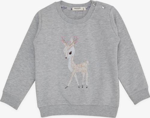Kız Çocuk Sweatshirt Sevimli Ceylan Baskılı 1.5-5 Yaş, Gri Melanj