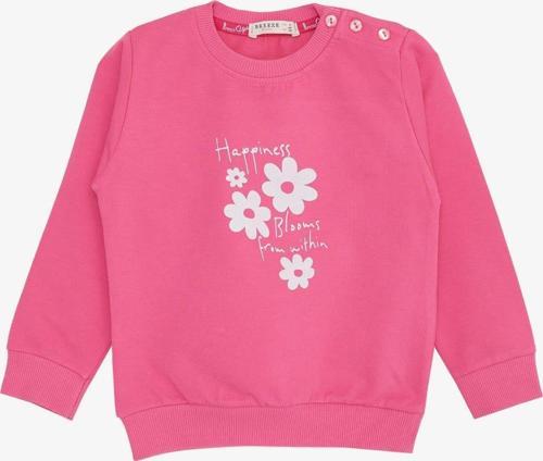 Kız Bebek Sweatshirt Simli Çiçek Baskılı 9 Ay-3 Yaş, Pembe