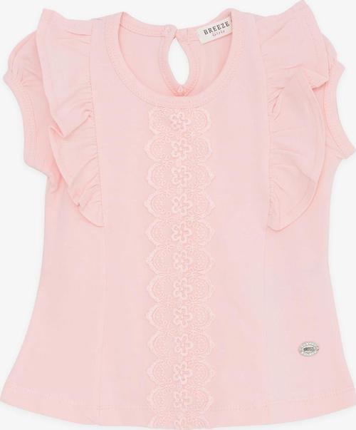 Kız Bebek Tişört Fırfırlı Nakışlı Güpürlü 6 Ay-2 Yaş, Pembe