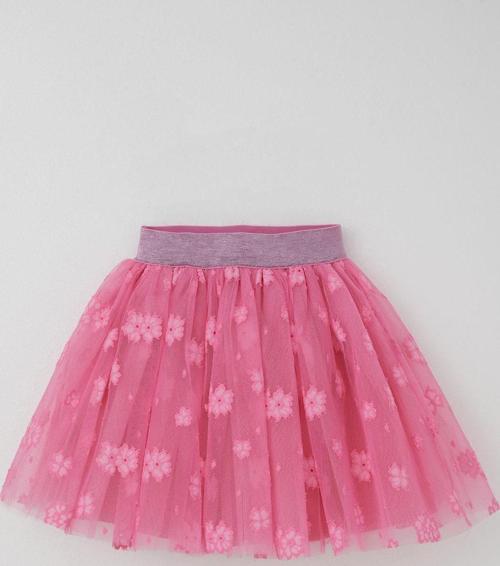 Kız Çocuk Tütü Etek Çiçek Nakışlı Beli Lastikli Simli 5-10 Yaş, Pembe