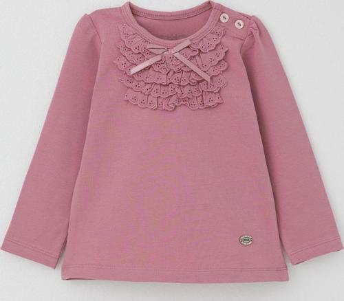 Kız Bebek Uzun Kollu Tişört Güpürlü Fiyonklu 6 Ay-2 Yaş, Mürdüm