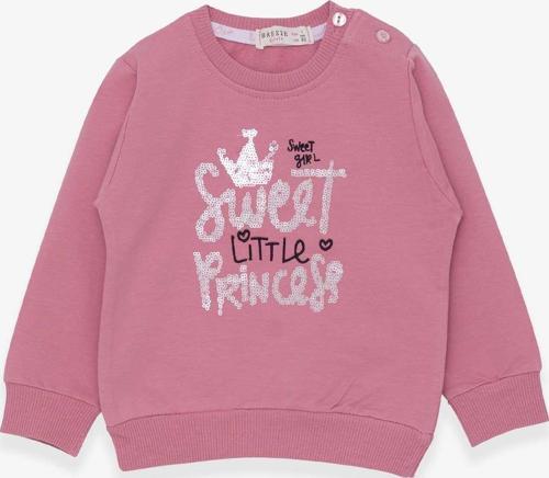 Kız Çocuk Sweatshirt Nakışlı Pullu 1-4 Yaş, Gülkurusu