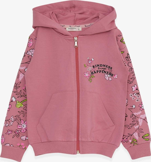 Kız Çocuk Hırka Çiçek Baskılı 1-4 Yaş, Gülkurusu