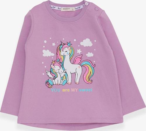 Kız Çocuk Sweatshirt Sevimli Unicorn Baskılı 1-4 Yaş, Eflatun
