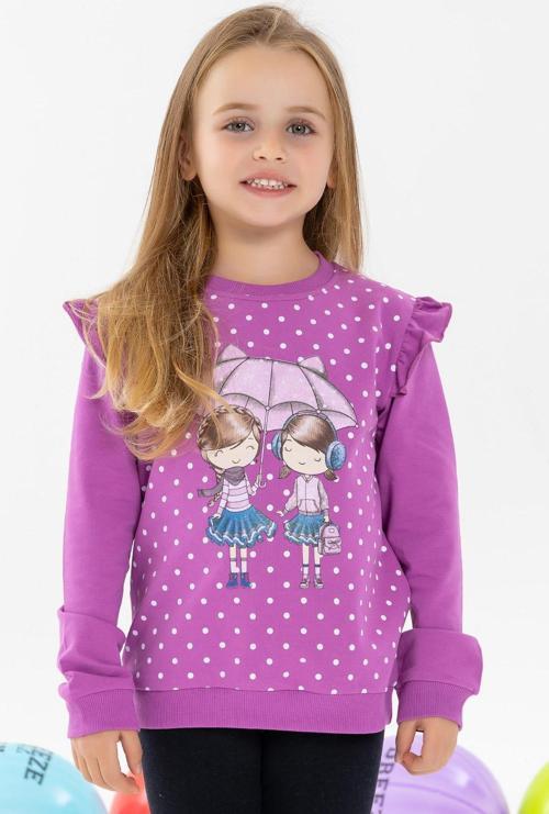 Kız Çocuk Sweatshirt Dostluk Temalı 2-6 Yaş, Eflatun