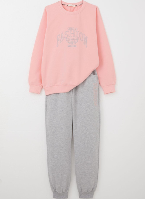 Kız Çocuk Eşofman Takım Moda Temalı Yazı Nakışlı 8-12 Yaş, Pembe