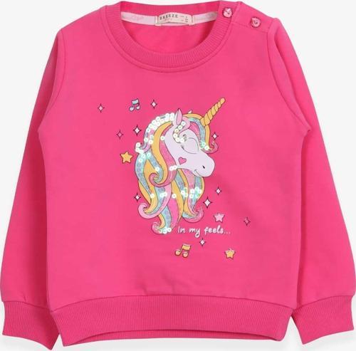 Kız Çocuk Sweatshirt Baskılı Pullu Unicorn 2-6 Yaş, Pembe