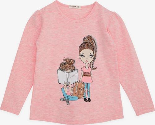 Kız Çocuk Uzun Kollu Tişört Kız Bakılı 4-9 Yaş, Somon Melanj