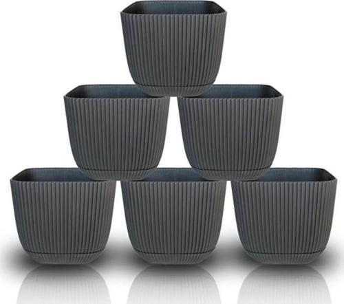 KRS-382 Dekoratif Plastik Mercan Kare Saksı 0.67 litre Antrasit 6 Adet