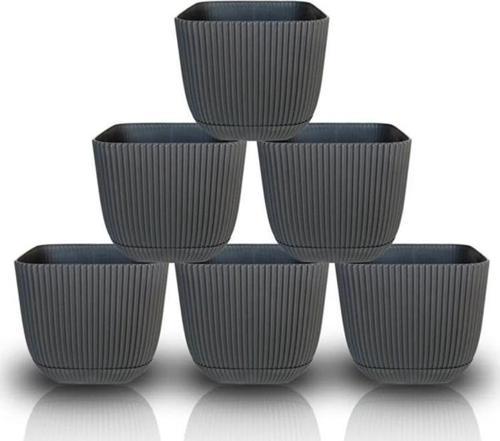 KRS-383 Dekoratif Plastik Mercan Kare Saksı 1.8 litre Antrasit 6 Adet