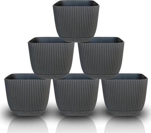 KRS-384 Dekoratif Plastik Mercan Kare Saksı 4 litre Antrasit 6 Adet
