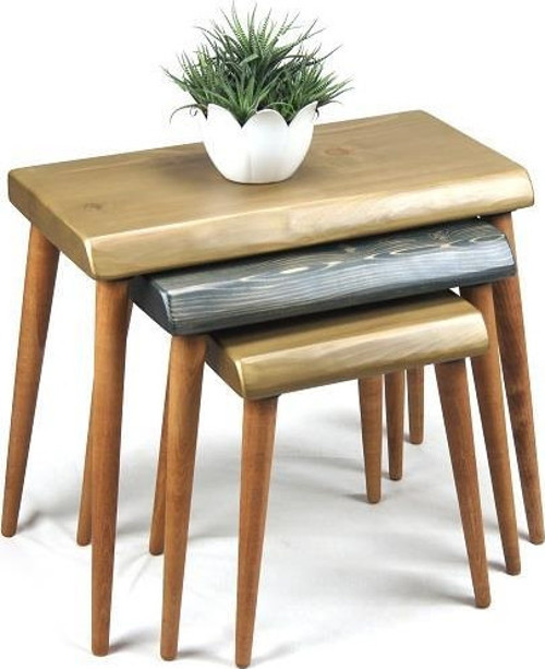 Doğal Ağaç Masif Kütük 3’lü Zigon Sehpa