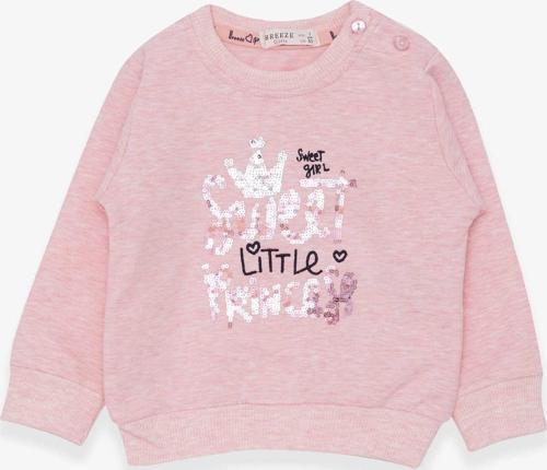 Kız Çocuk Sweatshirt Nakışlı Pullu 1-4 Yaş, Somon Melanj