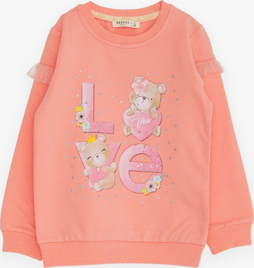 Kız Çocuk Sweatshirt Ayıcık Baskılı 1-4 Yaş, Somon