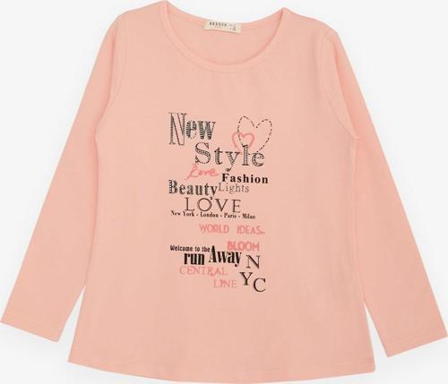 Kız Çocuk Uzun Kollu Tişört Moda Temalı Yazı Baskılı 6-12 Yaş, Somon