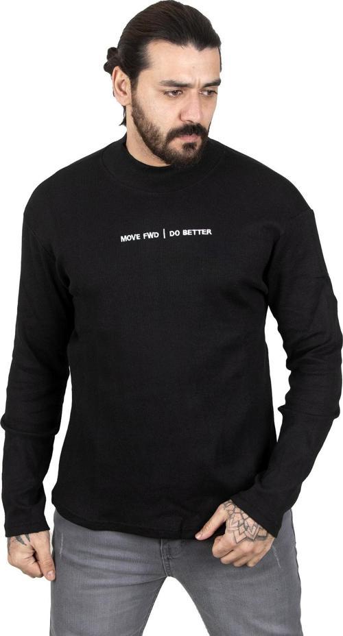 Erkek Siyah Likralı Yarım Balıkçı Önü Nakışlı Yeni Sezon Sweatshirt 2303103