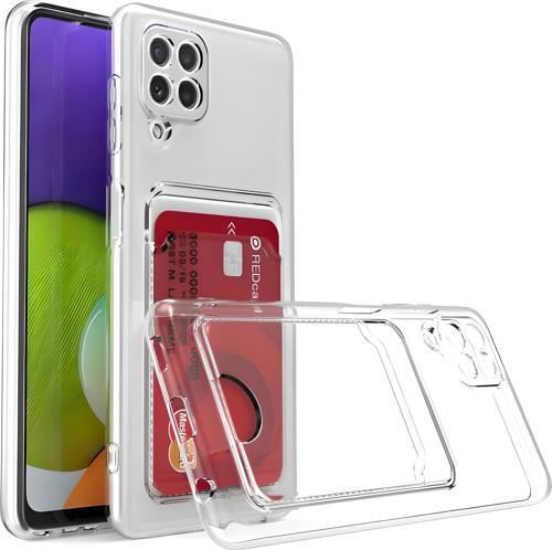 Samsung Galaxy A22 Uyumlu Kamera Korumalı Kartlıklı Köşeleri Airbag Tasarımlı Darbe Önleyici Şeffaf Silikon Kılıf
