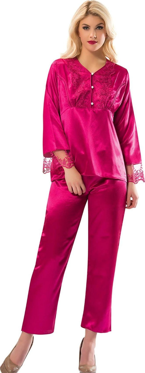 Fuşya Saten Pijama Takımı - 1595
